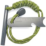 Premium 6 in 1 Fire Starter Survival Tool- 5/16' Thick Ferro Rod with Multifunction Striker and Umbrella Rope, Flint and Steel Fire Starter Kit for Camping, Hiking