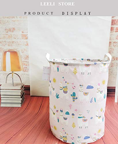 Leeli Laundry Hamper With Handles Collapsible Canvas Laundry Basket,Waterproof Storage Basket Home Organizer For Nursery,Clothes,Toys,Baby Hamper19.7×15.7(Pink Llama) #TOP4