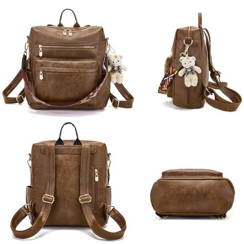 Image of Soperwillton Women Backpack Purse Shoulder Handbags Travel Bag Set 2pcs | Soft PU Leather,Large Capacity,Many Pockets,with a Functional Wallet,with a Detachable Shoulder Strap,Multipurpose Design