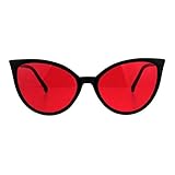 Womens Oversized Cat Eye Goth Pop Color Lens Plastic Sunglasses Red
