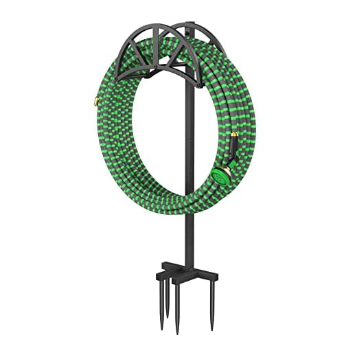 Mr IRONSTONE Garden Hose Holder,4 Spikes Water Hose Holder Holds 125-feet Hose,Freestanding Hose Stand Made of Heavy Duty Steel,Expandable Garden Hose for Outside Yard Lawn, Black