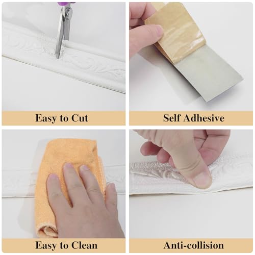 Molduras de pared autoadhesivas blancas de espuma para cenefas de cocina 4