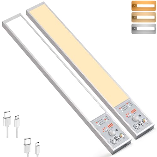 111 Dimmable Led Under Cabinet Lighting Wireless, 2800mAh Battery Operated, 3 Color Closet Lights Motion Sensor Light Indoor Rechargeable, 4 Mode Magnetic Under Counter Lights for Kitchen, 2 Pack