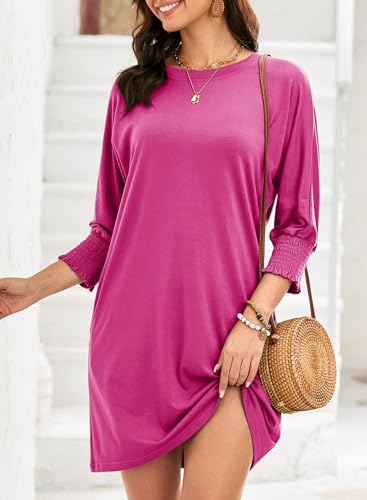 Image of Dokotoo Womens Dresses 2025 Spring 3 /4 Sleeve Fashion Dresses Crewneck Casual Mini Dress with Pockets S-XL