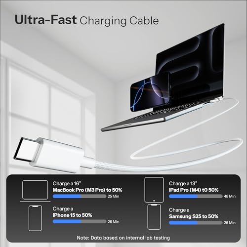 Image of Type C to Type C 60W Fast Charging Cable Compatible for iPhone 17 /17 Air /17 Pro /17 Pro Max, 16 /16 Plus /16 Pro /16 Pro Max, iPhone 15, MacBook, iPad, AirPods & Other USB C Devices by HOMEMO