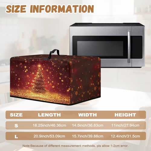 Image of Christmas Decor Microwave Oven Cover Washable Fabric Convection Toaster Oven Dust Cover Kitchen Appliance Protector, S, 18.25 x 14.5 x 11 Inches, Christmas Tree Gold Red