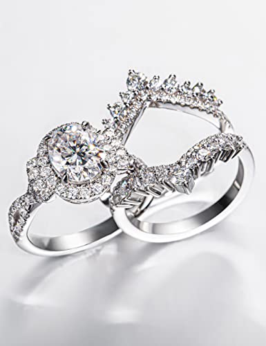 CannyCat Oval Cut Moissanite Wedding Ring Sets for Women Infinity 3.88 CTTW Moissanite Cathedral Rings with Curved Enhancers Bridal Set Anniversary Engagement Ring Set (size-5.5)4