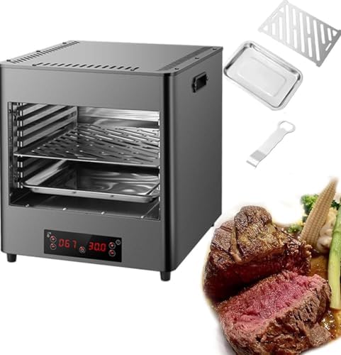 1700W Smokeless Indoor BBQ Grill, Electric Steak Broiler with Timer & Temp Control, Portable Stainless Steel Cooking Machine for Meat, Pizza & More (Includes Grill, Tray, Clip)