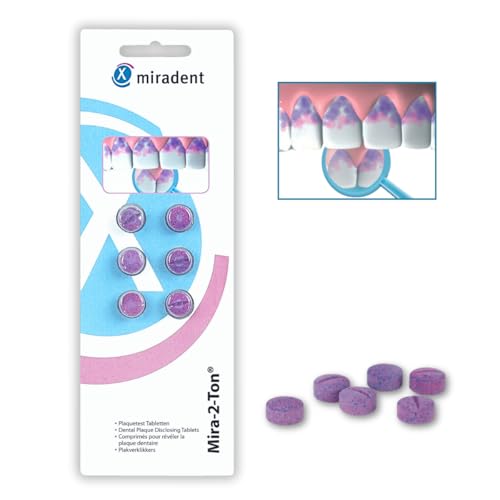 miradent Mira-2-Ton® Tabletten 6 Stück | zum Einfärben als Plaquetest vor dem Zähneputzen | bewährt | zuverlässig | motivierend | Einfache Anwendung | Erythrosin- und glutenfrei