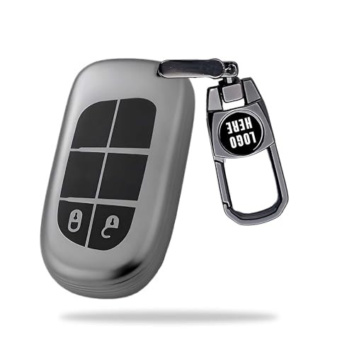 Image of SIAGO Premium TPU Car Key Cover and Metal Keychain Compatible with J-eep Meridian, Compass, Trailhawk, 2 Button Flip Key (Grey)