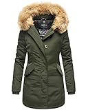 Marikoo Damen Winter Jacke Parka Mantel Winterjacke warm gefüttert B362 (Large, Olive)