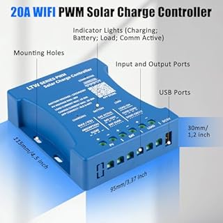 Caricabatterie solare Bluetooth WiFi 20 A: KWODE 20 A 12 V/24 V/36 V PV: 80 V Bluetooth WIFI controller solare telecomando intelligente PWM per piombo acido, LiFePO4, batteria al litio