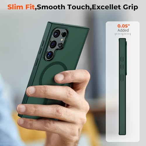 Image of SUPFINE Magnetic for Samsung Galaxy S23 Ultra Case, (Built-in Magnets) (Military Grade Drop Protection) Slim Translucent Shockproof Phone Case,Forest Green