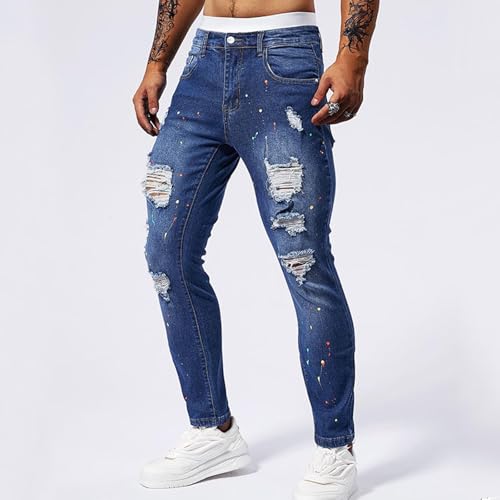 Denim Pants for Men Stylish Ripped Distressed Tapered Utility Work Pants Stretchy Jeans Vintage Clothes Street Wear2