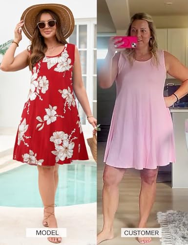 Image of JollieLovin Women Plus Size Curvy Summer Tank Sun Dresses Sleeveless Causal T-Shirt Dress Beach Swing Cover up(L-5X)