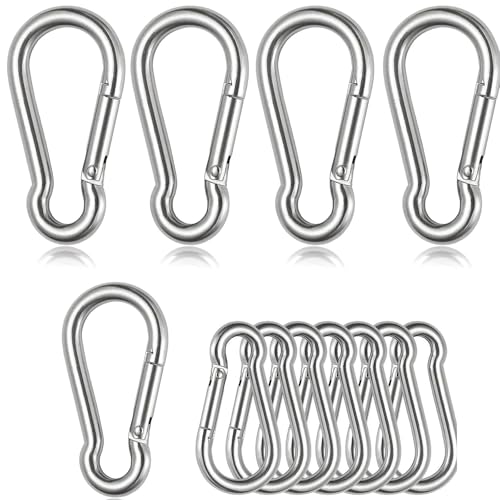 Set di 12 moschettoni antiruggine, 2 misure (8 pezzi 6x60mm + 4 pezzi 8x80mm) moschettone a molla in premium acciaio zincato,Portante sicuro 250kg, ideale per amache,campeggio,zaini,viaggi,escursioni