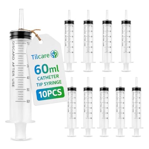 60ml Catheter Tip Syringe with Covers 10 Pack by Tilcare - Sterile Plastic Medicine Food Droppers for Children, Pets or Adults – Latex-Free Oral Medication Dispenser - Large Feeding Tube Syringes