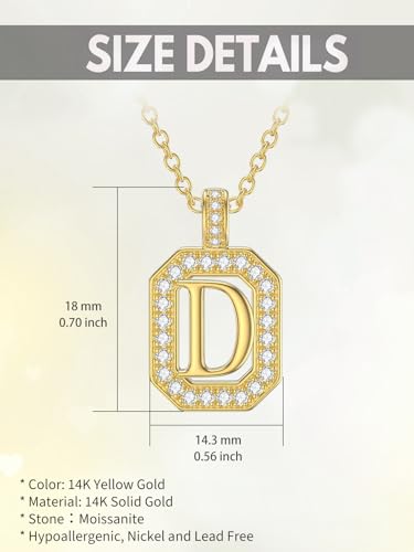 14k Gold Initial Necklaces, 14k Solid Gold Initial Letter Moissanite Pendant Necklace Jewelry for Women Her Gifts Birthday Graduation Mothers Day Christmas4