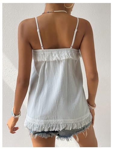 WDIRARA Women's Boho Embroidery Sleeveless Fringe Trim Cami Top Summer Beach Camisole2