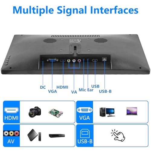 Image of Prechen 15.6 Inch Portable Touchscreen Monitor, IPS FHD 1080P Touch PC Display, 60Hz, LED Backlit Multi-Touch Monitor, VESA, HDMI & VGA & Type-B Computer Touch Screen for Laptop Mini PC Phone