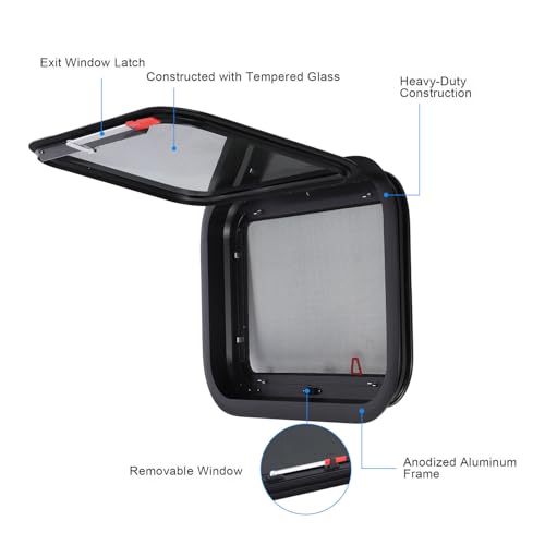 RV Exit Window, 22.4x15.2 Inch RV Emergency Window Push Out Window with Mesh Screen and Trim Ring for 1.6-2in Thickness Wall, RV Window Replacement for Camper, Motorhome by banapoy - Image 6