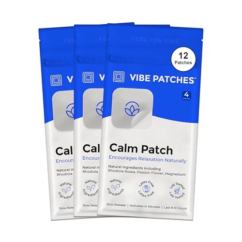 VIBE PATCHES Calm Patches, Relaxation Support with Rhodiola Rosea, Passion Flower, Ashwagandha, GABA & CoQ10 (12 Total Patches)