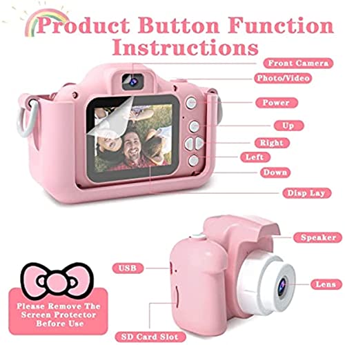 Malay Kids Digital Video Camera - 1080P HD Toy for 3-12 Year Old Boys/Girls, Birthday Festival Gift, USB Rechargeable Selfie Camera With 32GB SD Card and Card Reader (Pink)