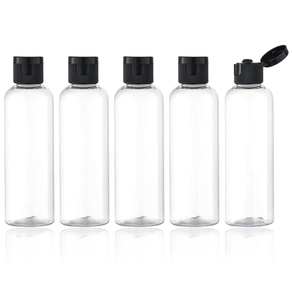 pet 100ml pack of 5 travel bottles for toiletries - refillable, leak-proof clear plastic containers with flip cap, ideal for shampoos, lotions, creams - small travel size, empty bottles (pack of 5)