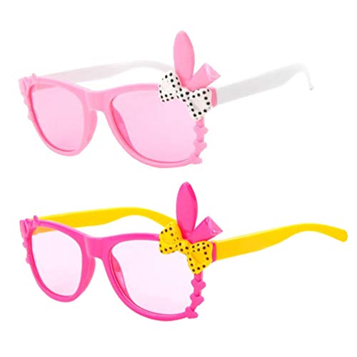 2pcs Easter Rabbit Ear Kids Sunglasses Bowknot Party Glasses Eyewear Accessories for Child(Rosy Frame and Pink Frame)