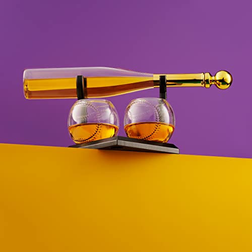 Godinger Whiskey Decanter and Whiskey Glasses Set, Baseball Bat Whiskey Decanter and Baseball Whiskey Glasses Gift Set, Whiskey Gifts Clear - Image 6