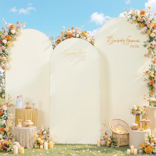 Image of Ivory Arch Backdrop Cover Set of 3 (7.2ft, 6.6ft, 6ft), Double-Sided Spandex Chiara Arch Frame Covers, Wrinkle-Free Low-Transparency Fabric for Wedding Birthday Party Decor (No Stand)