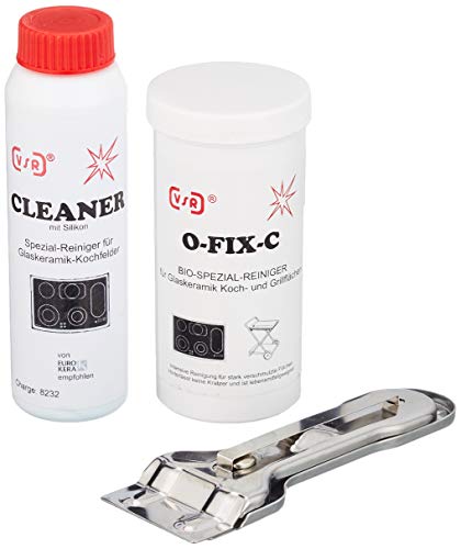 8000400630 Reinigungsset, Glaskeramik-Kochfeldern, 1 Dose O-FIX-C 100 g, 1 Flasche VSR-Cleaner 100 ml, 1 Schaber