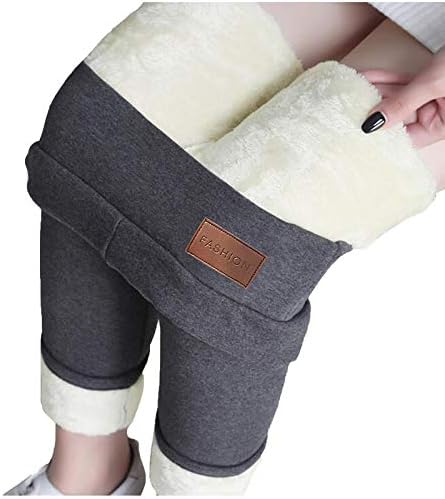 Anplio Women Winter Warm Sherpa Fleece Lined Leggings, High Waist Thick Tummy Control Cashmere Leggings Plush Thermal Pants,Women Solid Winter Warm Tight Thick Velvet Wool Cashmere Pants (Black, S)