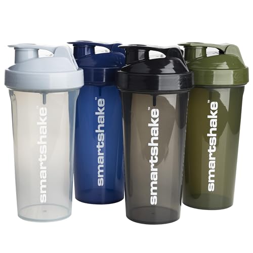Smartshake Lite 4 Pack Protein Shaker Bottle 600 ml | 20 oz Leakproof Gym Workout Shaker Bottle, BPA Free Protein Powder Shaker Cup for Men Women (Mist Gray, Army Green, Black, Navy Blue)