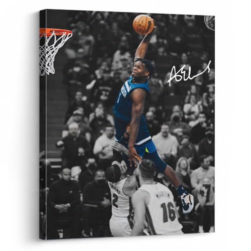 NBA Canvas Wall Art Decor - Anthony Edwards Iconic Dunk Timberwolves Slam Dunk Action High-Flying Basketball Moment Sports Poster for Home or Game Room Wall Decoration 12x16