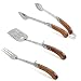 BBQing Professional Folding 3 Piece BBQ Tool Set with Luxurious Wooden Handles