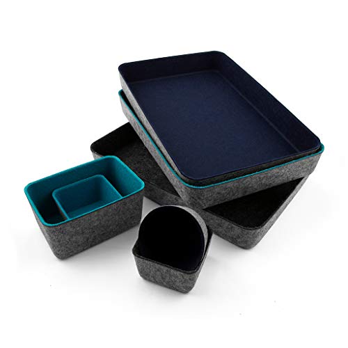 Three By Three Seattle Felt Like It! 13 X 9.5 Inch Felt Tray Drawer Organizer, Fits Standard Letter Size Paper Sheets (Blue) #TOP4