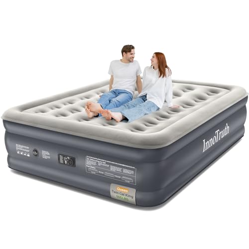 InnoTruth Queen Air Mattress with Built in Pump, Inflatable Blow up Mattress, 18″ Raised Colchones Inflables Air Bed for Guests & Home, Ideal for Home Use and Outdoor Camping, 600lb Weight Capacity