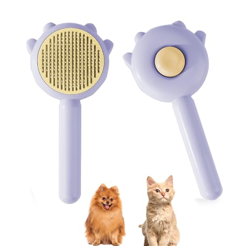 Image of ๐๐๐ญ ๐๐๐ข๐ซ ๐๐ซ๐ฎ๐ฌ๐ก, Cat Brush with Release Button, Pet Hair Cleaner Brush Cat Grooming Brush, Pet Comb Cat Brushes for Indoor Cats, Self Cleaning Cat Brush for Deshedding (Purple)