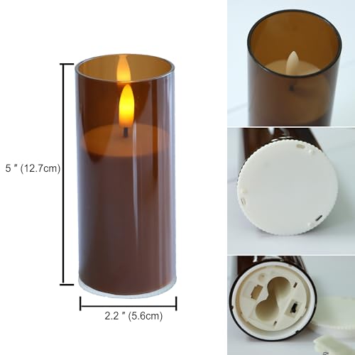 Image of CANDLE CHOICE Indoor Outdoor Flameless Candles with Timer Waterproof Realistic Flickering Battery Operated Pillar LED Lights with Acrylic Shell Wedding Party Christmas Decorations 6 Pack 2 inchx5 inch Brown