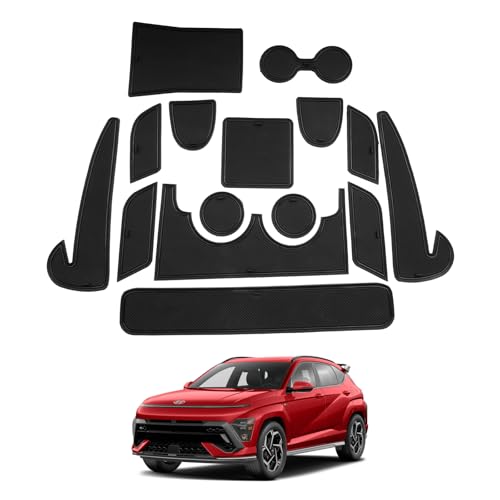 SHAOHAO for 2024 2025 Hyundai Kona Accessories Center Console Mats Cup Holder Console Liners Mats 2024 2025 Kona (SEL Con./N-line/Limited) Car Door Pocket Storage Mats Non Slip Gate Slot Pad Black