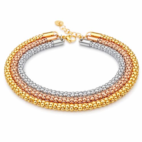 SAGA GIOIELLI® Bracciale tre ori uomo - donna in Acciaio inox – Lunghezza 16+3 cm Confezione Regalo (spessore 5mm)