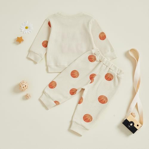 Image of Toddler Baby Boy Girl St Patricks Day Outfit Lucky Embroidery Waffle Long Sleeve Sweatshirt Pants Spring Clothes Set