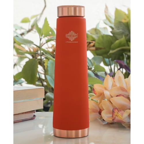 Image of INDIAN ART VILLA Pure Copper Orange Pyramid Ombre Silk Finish Bottle - 800 ML, Ayurvedic Health Benefits, Ideal for Home, Office, Gym & Travel