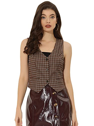 Allegra K Women's Waistcoat Steampunk Dressy Sleeveless Jacket Versatile Racerback Suit Vests X-Large Brown #TOP23