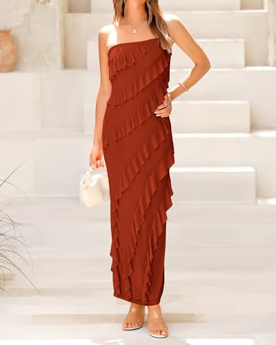 BTFBM Women Summer Elegant Strapless Midi Ruched Bodycon Dress Solid Color Stretch Mesh Slim Party Cocktail Dresses