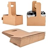 2 Cup 48 Count Disposable Drink Carrier with Handle, Supkiir Kraft Paperboard Cup Holder for Hot or Cold Drinks, to Go Coffee Cup Holder for Food Delivery Service, Brown