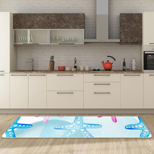 Alfombrillas de cocina absorbentes lavables con diseño azul y rosa 3