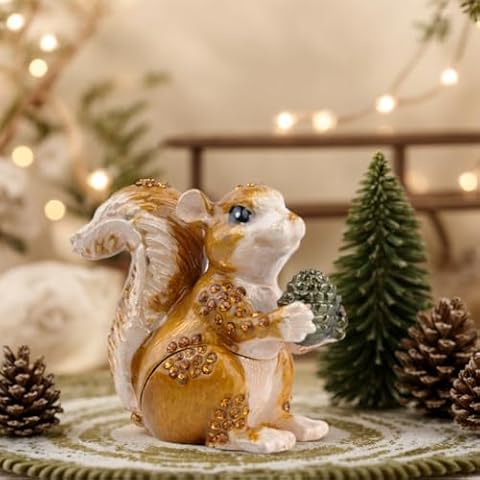 SEVENBEES Hand Painted Squirrel Jewelry Boxes Trinket Box Hinged Squirrel Figurine Gift for Women Girls Cover