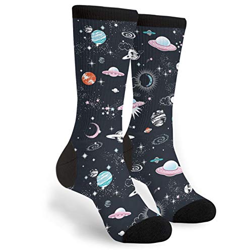 Unisex Fun Novelty Crazy Crew Socks Space Galaxy Constellation Print Dress Socks
